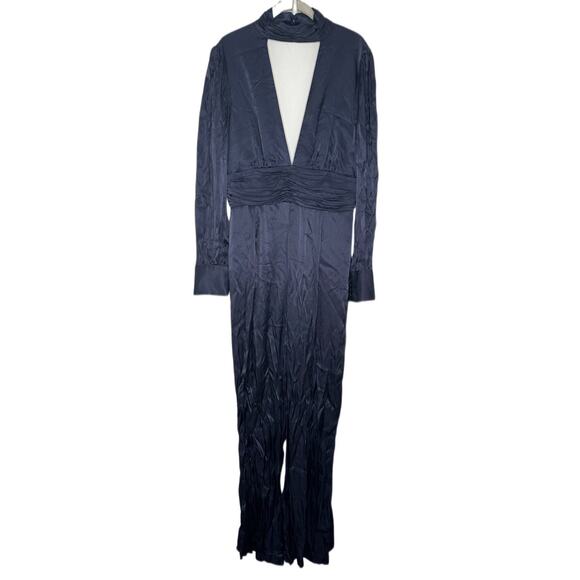 Sheike Satin Long Sleeve Choker Jumpsuit Women AU 14 Blue Wide Legs NWOT - Picture 3 of 9